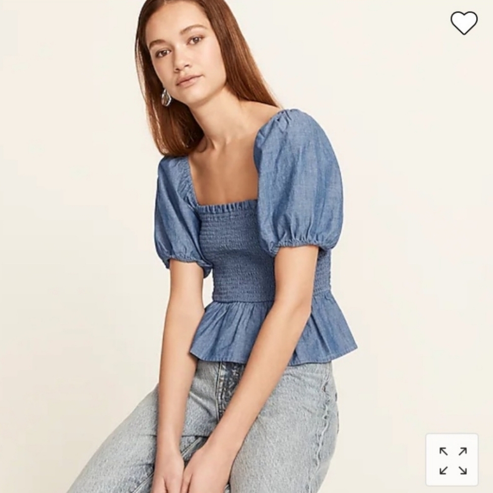 J Crew Squareneck smocked chambray top Small